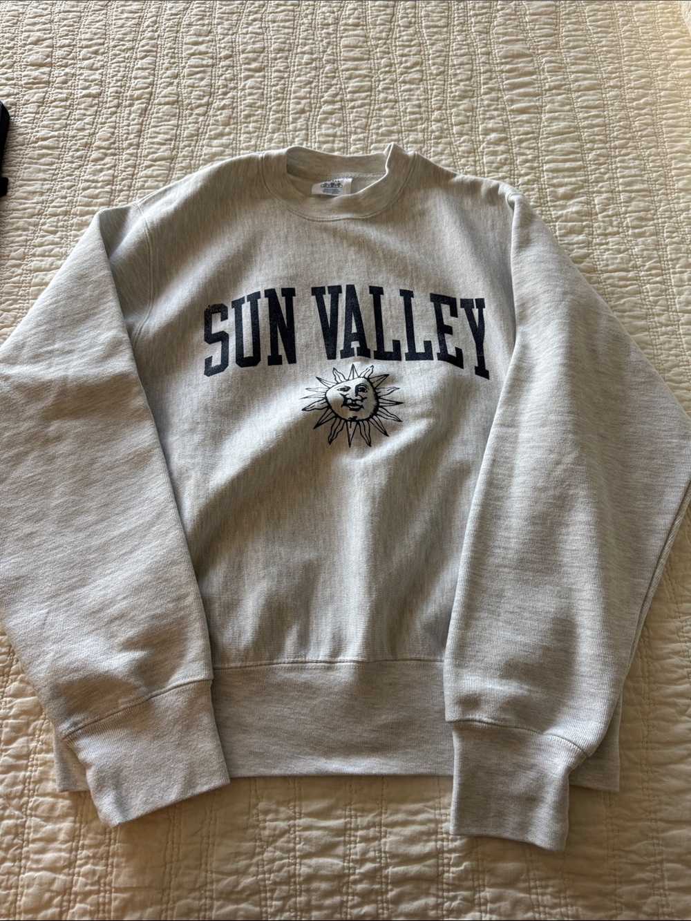 Reverse Sun Valley Crewneck Sweatshirt - Light Gray with Navy Logo